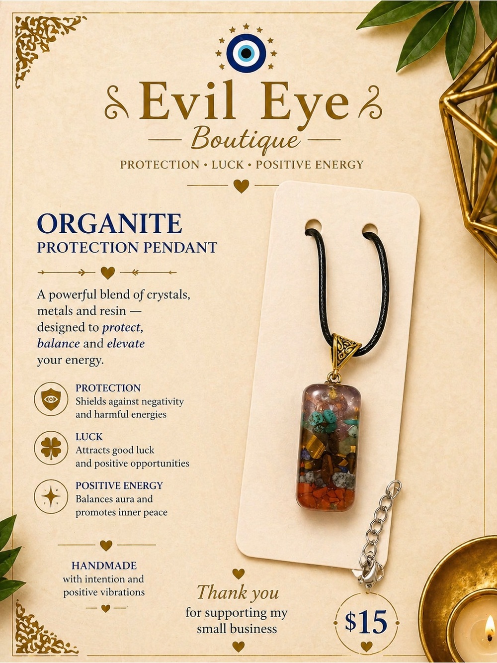 Organtite Protection Pendant Necklace - Multicolor